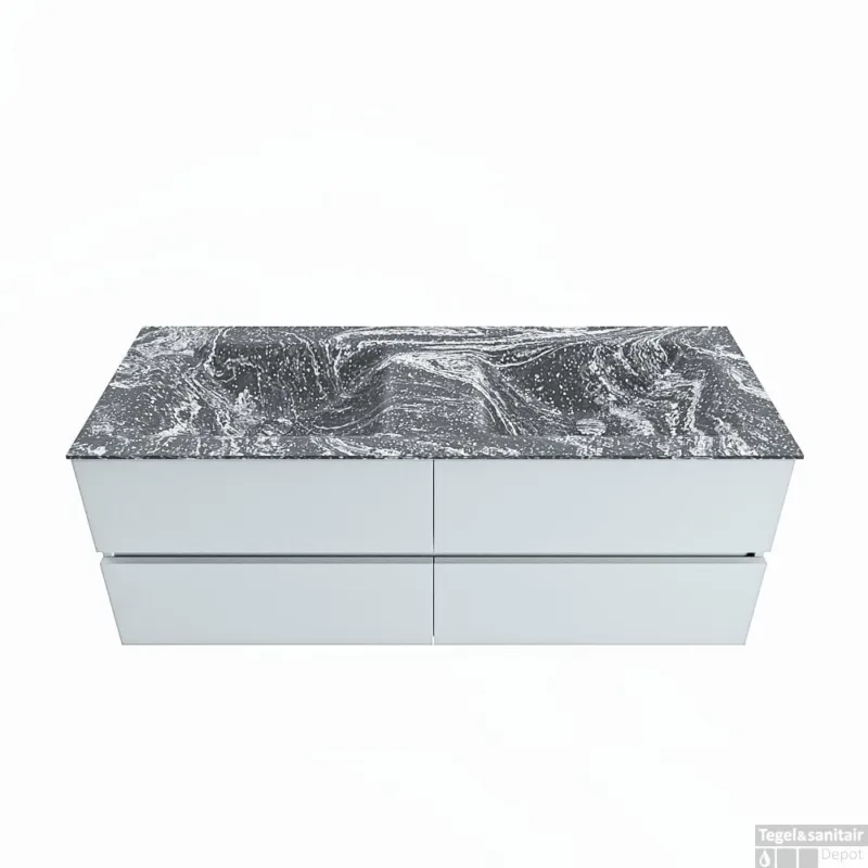 Weekendaanbieding MONDIAZ VICA-DLUX 130cm badmeubel onderkast Clay 4 lades. Inbouw wastafel CLOUD dubbel zonder kraangat, kleur Lava.