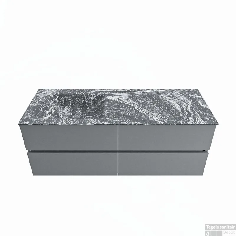 MONDIAZ VICA-DLUX 130cm badmeubel onderkast Plata 4 lades. Inbouw wastafel CLOUD links zonder kraangat, kleur Lava. Betaalbaar