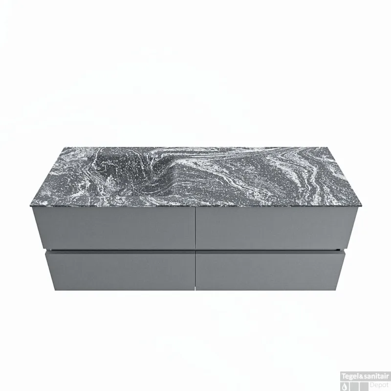 MONDIAZ VICA-DLUX 130cm badmeubel onderkast Plata 4 lades. Inbouw wastafel CLOUD links 1 kraangat, kleur Lava. Veilige Betaling