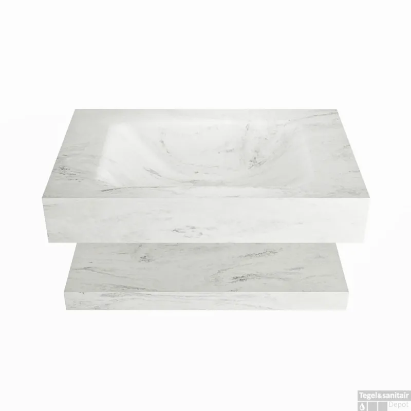 Premium MONDIAZ ALAN-DLUX 70cm planchet Opalo. Vrijhangende wastafel CLOUD midden 1 kraangat, kleur Opalo.