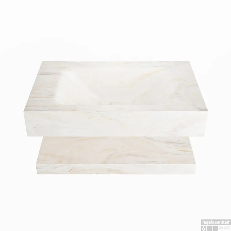Premium MONDIAZ ALAN-DLUX 70cm planchet Ostra. Vrijhangende wastafel CLOUD midden zonder kraangat, kleur Ostra.