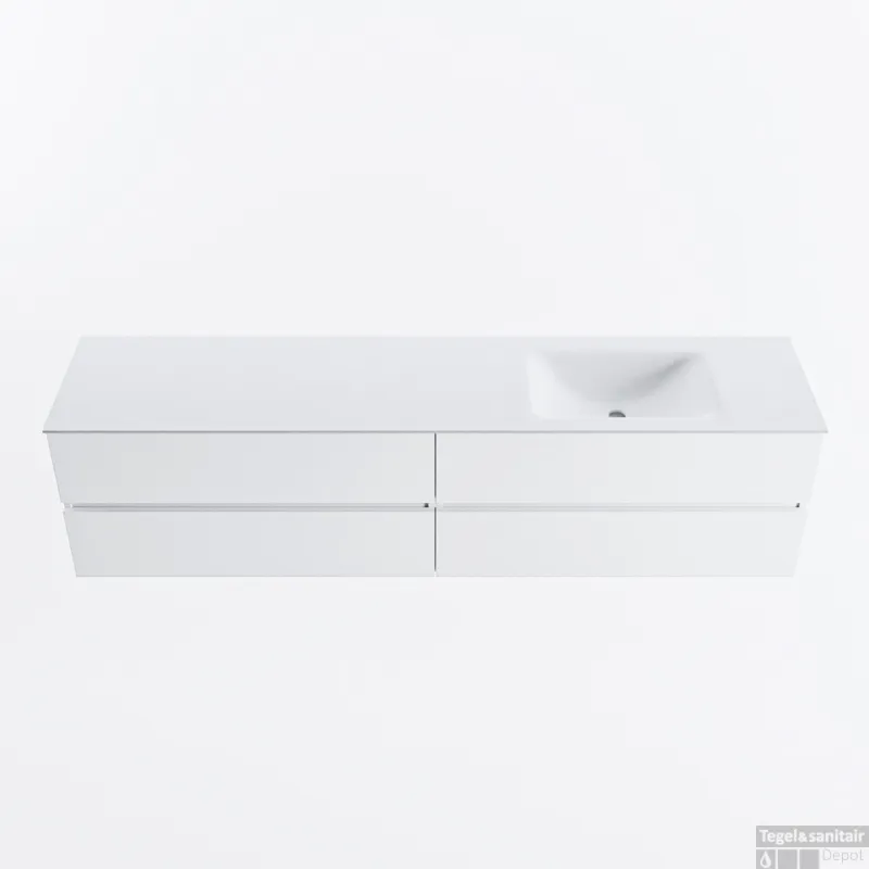MONDIAZ VICA 200cm badmeubel onderkast Talc 4 lades. Wastafel CLOUD rechts 1 kraangat, kleur Talc. Superprijs