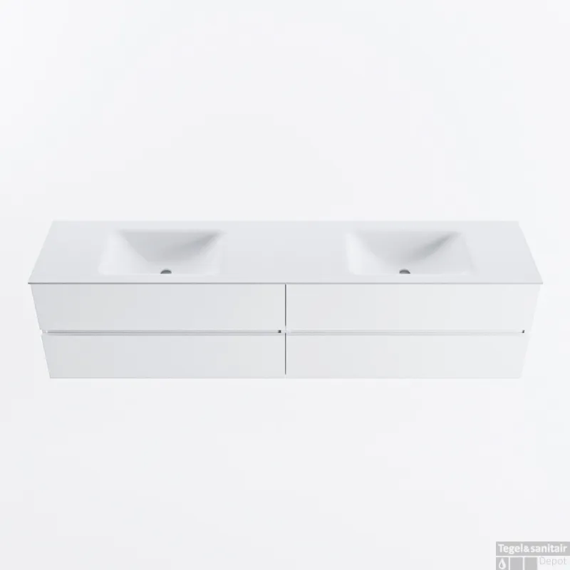 MONDIAZ VICA 200cm badmeubel onderkast Talc 4 lades. Wastafel CLOUD dubbel 2 kraangaten, kleur Talc. Uitverkoop
