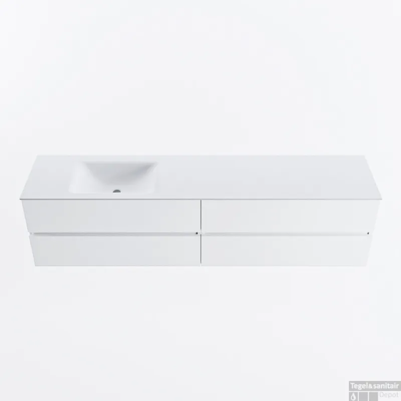 Shop Nu MONDIAZ VICA 200cm badmeubel onderkast Talc 4 lades. Wastafel CLOUD links zonder kraangat, kleur Talc.