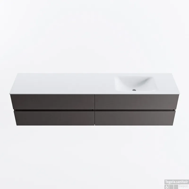 Nu Kopen MONDIAZ VICA 200cm badmeubel onderkast Dark Grey 4 lades. Wastafel CLOUD rechts 1 kraangat, kleur Talc.