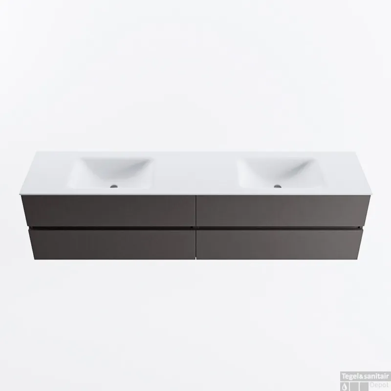 Seizoensaanbieding MONDIAZ VICA 200cm badmeubel onderkast Dark Grey 4 lades. Wastafel CLOUD dubbel 2 kraangaten, kleur Talc.