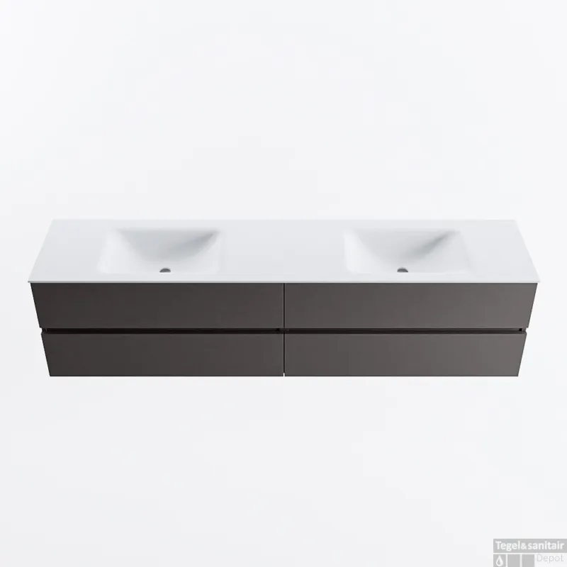 Nu Kopen MONDIAZ VICA 200cm badmeubel onderkast Dark Grey 4 lades. Wastafel CLOUD dubbel zonder kraangat, kleur Talc.