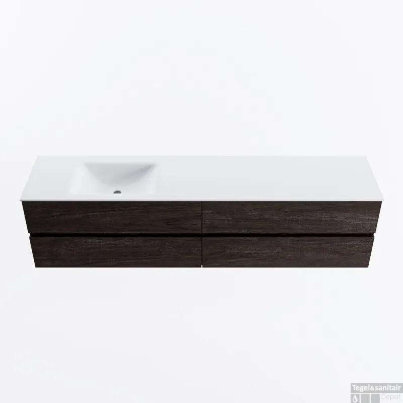 MONDIAZ VICA 200cm badmeubel onderkast Dark Brown 4 lades. Wastafel CLOUD links 1 kraangat, kleur Talc. Veilige Betaling
