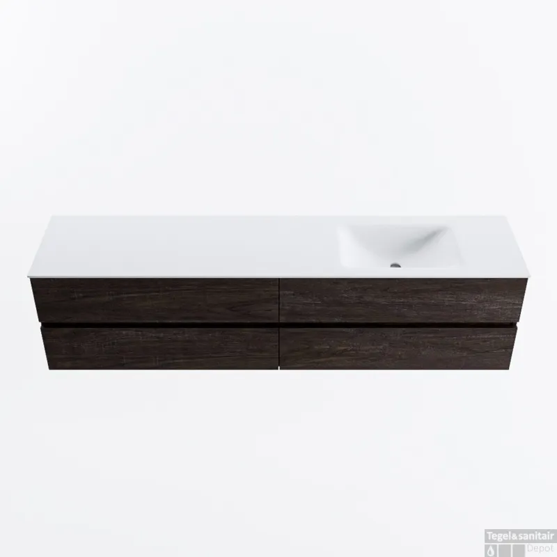 Nieuw MONDIAZ VICA 200cm badmeubel onderkast Dark Brown 4 lades. Wastafel CLOUD rechts zonder kraangat, kleur Talc.