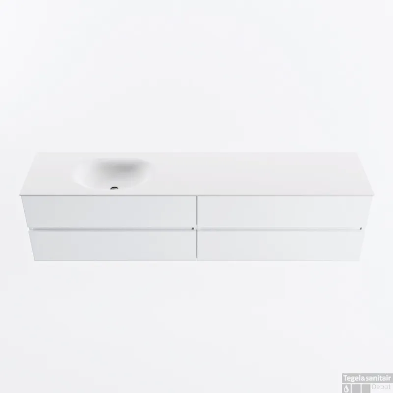 Veilige Betaling MONDIAZ VICA 200cm badmeubel onderkast Talc 4 lades. Wastafel MOON links 1 kraangat, kleur Talc.