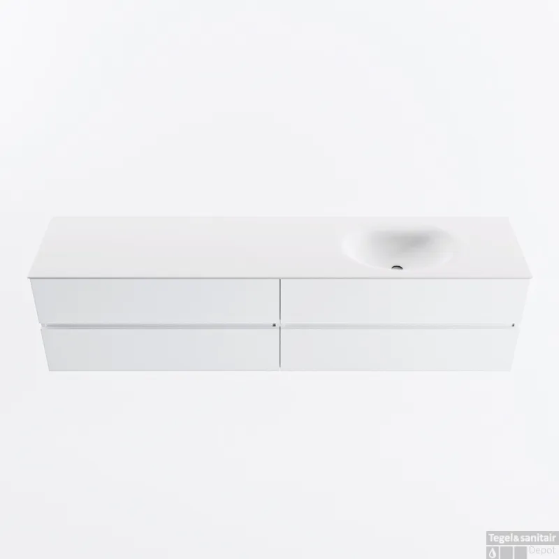 MONDIAZ VICA 200cm badmeubel onderkast Talc 4 lades. Wastafel MOON rechts 1 kraangat, kleur Talc. Superprijs