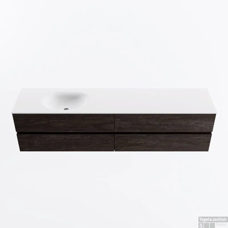 MONDIAZ VICA 200cm badmeubel onderkast Dark Brown 4 lades. Wastafel MOON links 1 kraangat, kleur Talc. Speciale Aanbieding