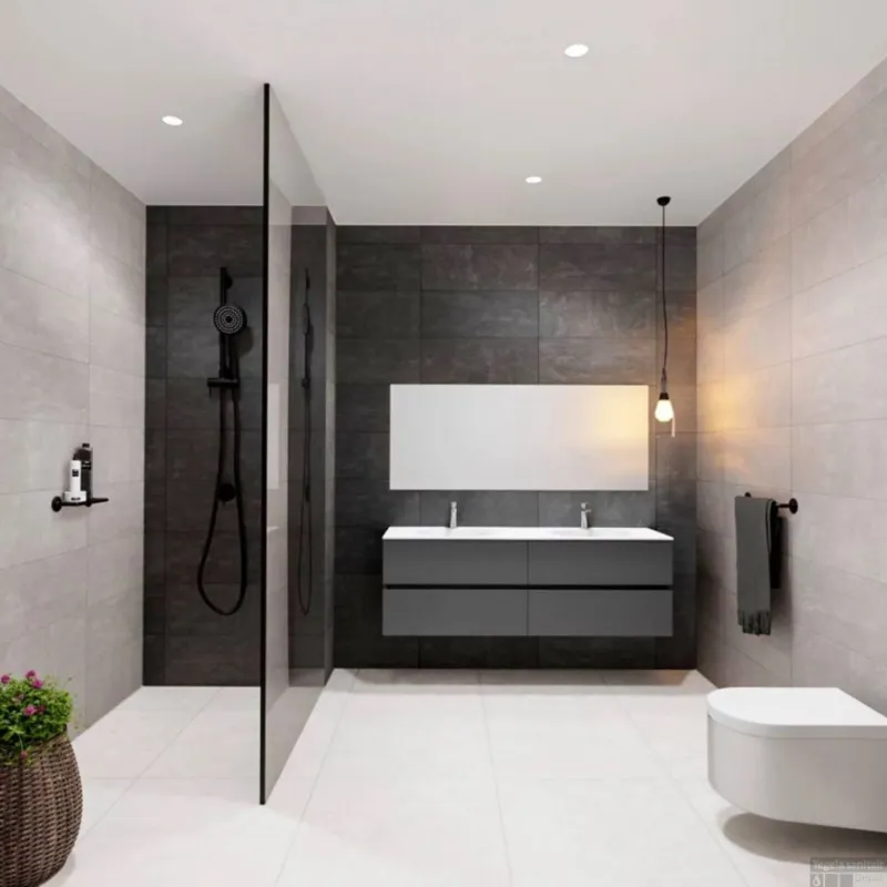 Badkamermeubel Solid Surface BWS Stockholm 200x46 cm Mat Antraciet Wasbak Dubbel (2 kraangaten, 4 lades) Beperkt Aanbod