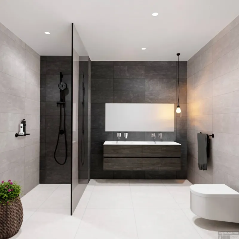 Lage Prijs Badkamermeubel Solid Surface BWS Stockholm 200x46 cm Wood Dark Brown Wasbak Dubbel (0 kraangaten, 4 lades)