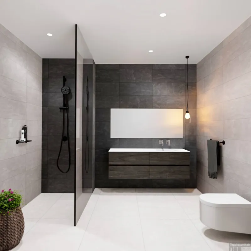 Badkamermeubel Solid Surface BWS Oslo 200x46 cm Wood Dark Brown Wasbak Rechts (0 kraangaten, 4 lades) Koopje