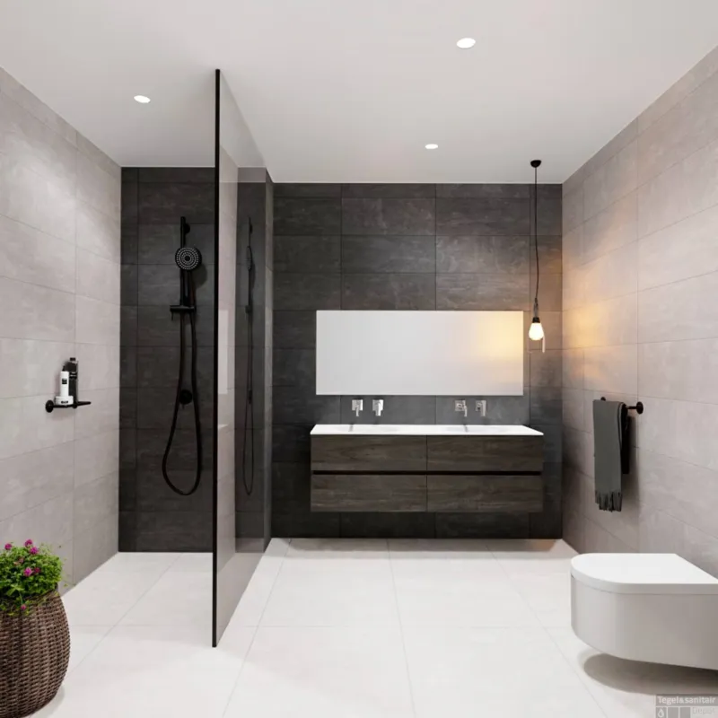 Korting Badkamermeubel Solid Surface BWS Oslo 200x46 cm Wood Dark Brown Wasbak Dubbel (0 kraangaten, 4 lades)