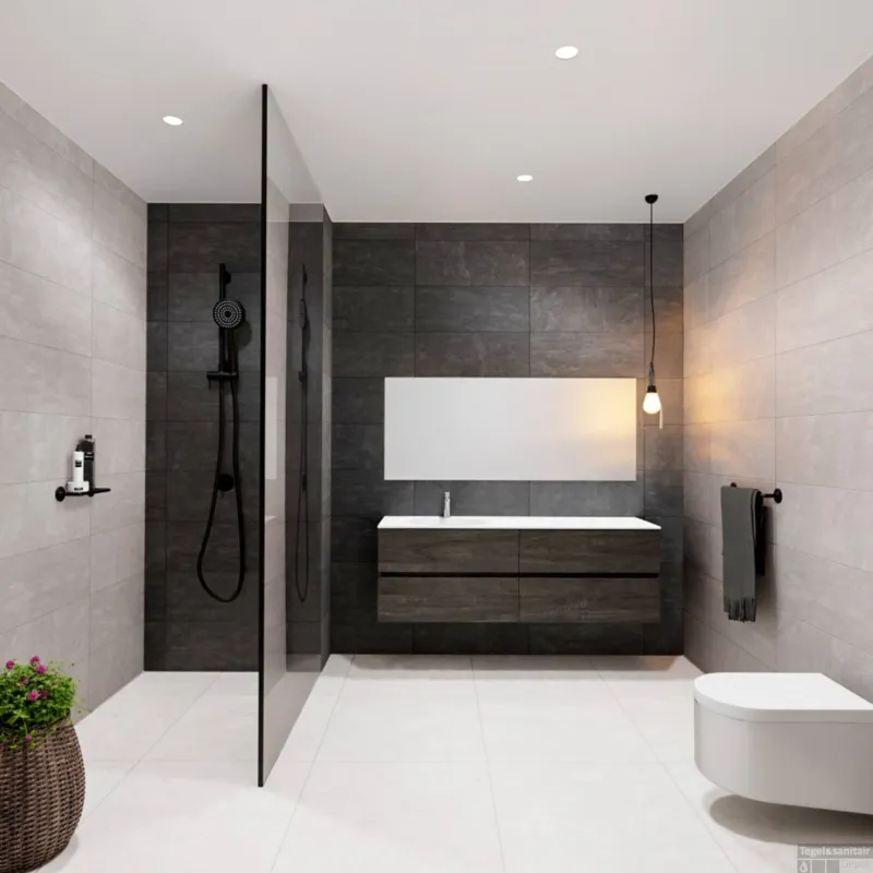 Badkamermeubel Solid Surface BWS Oslo 200x46 cm Wood Dark Brown Wasbak Links (1 kraangat, 4 lades) Direct Verzonden