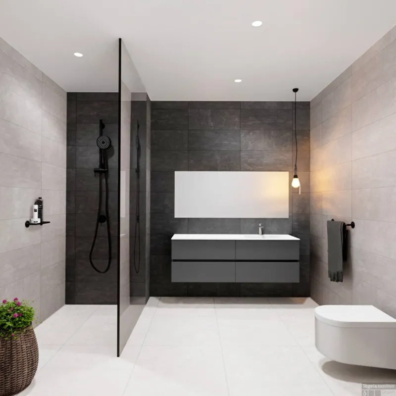 Direct Beschikbaar Badkamermeubel Solid Surface BWS Oslo 200x46 cm Mat Antraciet Wasbak Rechts (1 kraangat, 4 lades)