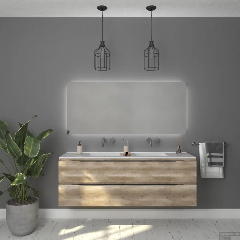 Superprijs Badkamermeubelset Gliss Design Hera Mat Zwart 160cm 4 Laden Oud Grijs Eiken (Keuze Wastafel)