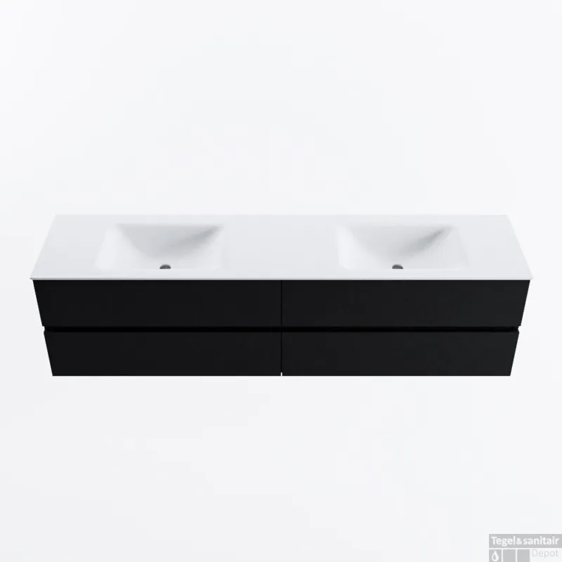 MONDIAZ VICA 190cm badmeubel onderkast Urban 4 lades. Wastafel CLOUD dubbel 2 kraangaten, kleur Talc. Express Levering