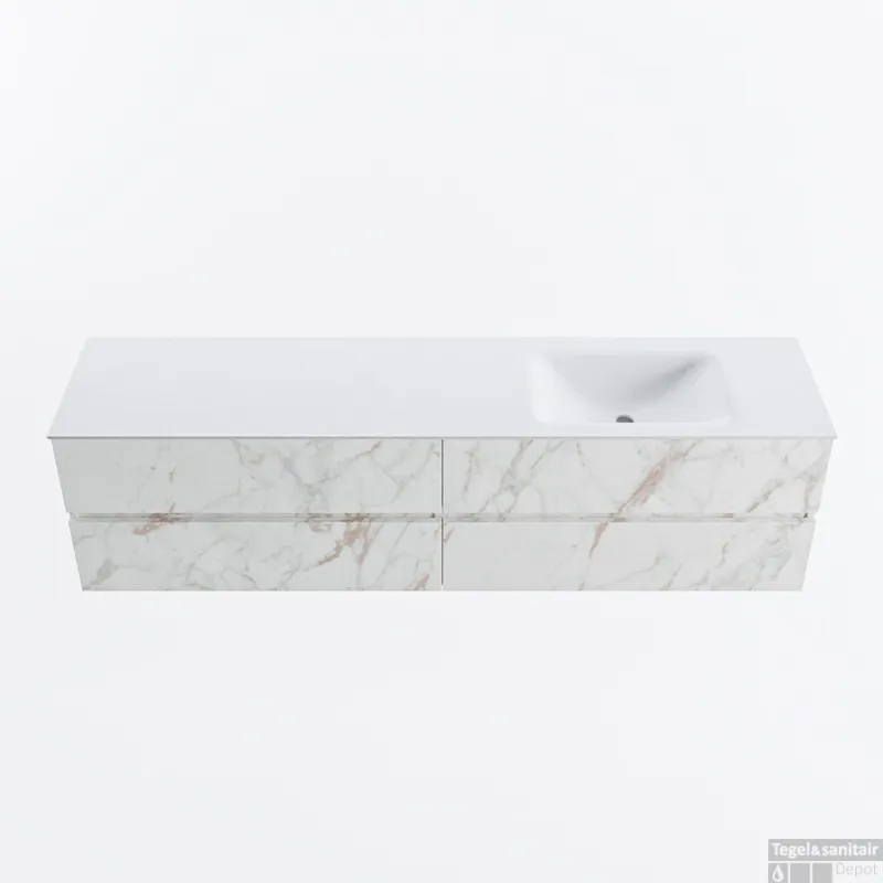 MONDIAZ VICA 190cm badmeubel onderkast Carrara 4 lades. Wastafel CLOUD rechts zonder kraangat, kleur Talc. Gecertificeerd