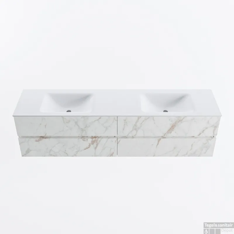 MONDIAZ VICA 190cm badmeubel onderkast Carrara 4 lades. Wastafel CLOUD dubbel zonder kraangat, kleur Talc. Betaalbaar