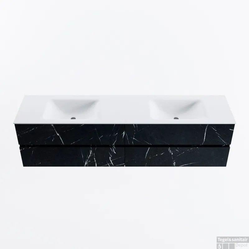 Populair MONDIAZ VICA 190cm badmeubel onderkast Marquina 4 lades. Wastafel CLOUD dubbel 2 kraangaten, kleur Talc.