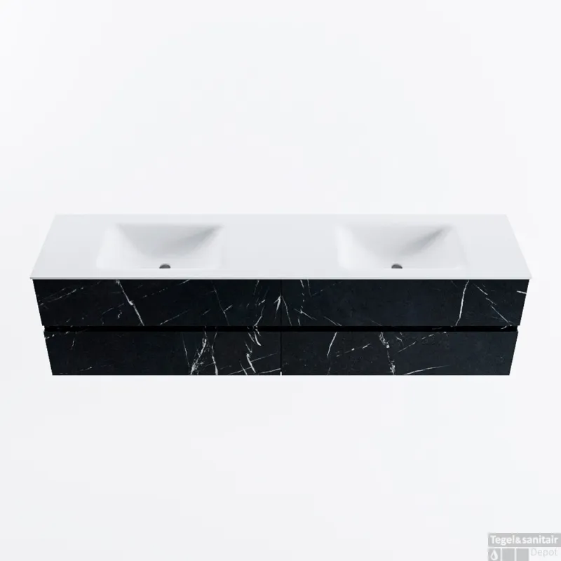 MONDIAZ VICA 190cm badmeubel onderkast Marquina 4 lades. Wastafel CLOUD dubbel zonder kraangat, kleur Talc. Tijdelijk Beschikbaar