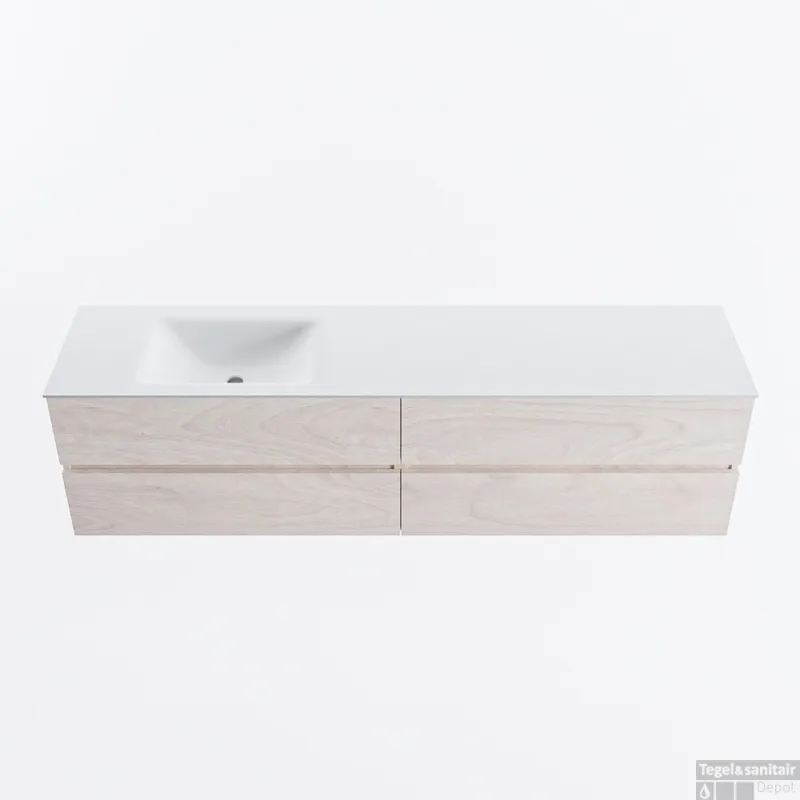 MONDIAZ VICA 190cm badmeubel onderkast Underlayment 4 lades. Wastafel CLOUD links 1 kraangat, kleur Talc. Speciale Aanbieding