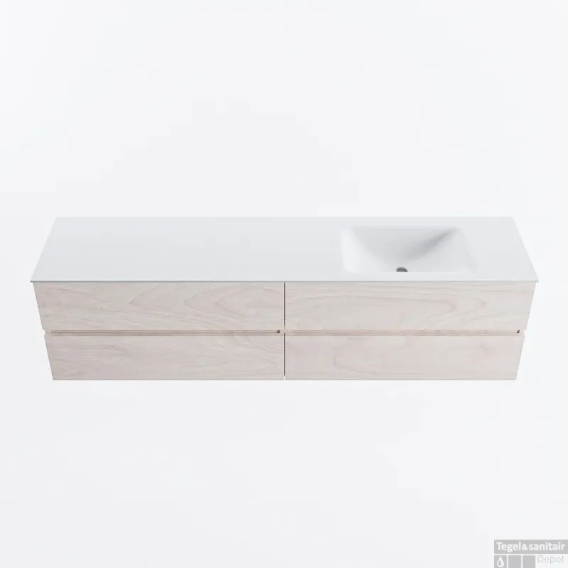 Speciale Aanbieding MONDIAZ VICA 190cm badmeubel onderkast Underlayment 4 lades. Wastafel CLOUD rechts 1 kraangat, kleur Talc.