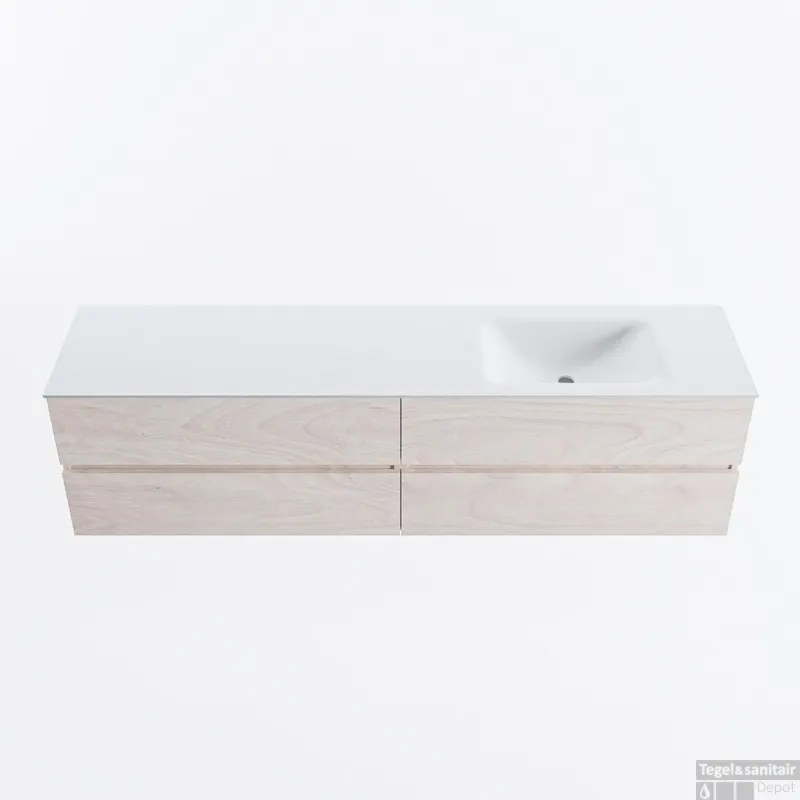 MONDIAZ VICA 190cm badmeubel onderkast Underlayment 4 lades. Wastafel CLOUD rechts zonder kraangat, kleur Talc. Snelle Levering