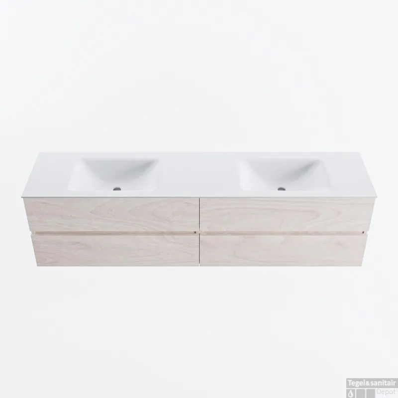 MONDIAZ VICA 190cm badmeubel onderkast Underlayment 4 lades. Wastafel CLOUD dubbel zonder kraangat, kleur Talc. Aanbieding