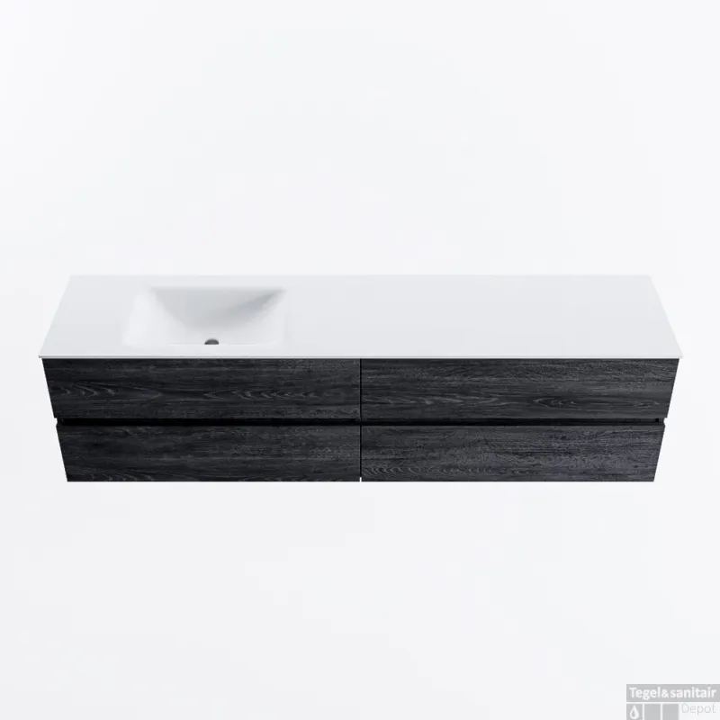 Aanbieding MONDIAZ VICA 190cm badmeubel onderkast Antracite 4 lades. Wastafel CLOUD links 1 kraangat, kleur Talc.