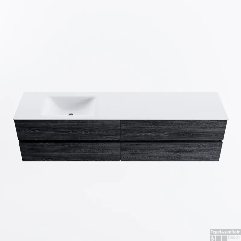 MONDIAZ VICA 190cm badmeubel onderkast Antracite 4 lades. Wastafel CLOUD links zonder kraangat, kleur Talc. Flitsaanbieding