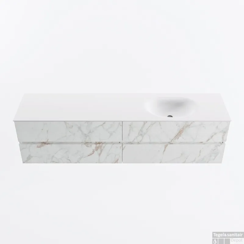 MONDIAZ VICA 190cm badmeubel onderkast Carrara 4 lades. Wastafel MOON rechts 1 kraangat, kleur Talc. Alleen Vandaag