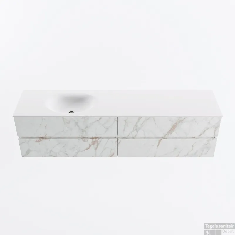 Shop Nu MONDIAZ VICA 190cm badmeubel onderkast Carrara 4 lades. Wastafel MOON links zonder kraangat, kleur Talc.
