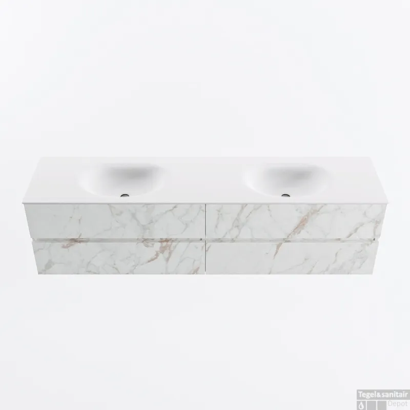 Shop Nu MONDIAZ VICA 190cm badmeubel onderkast Carrara 4 lades. Wastafel MOON dubbel zonder kraangat, kleur Talc.