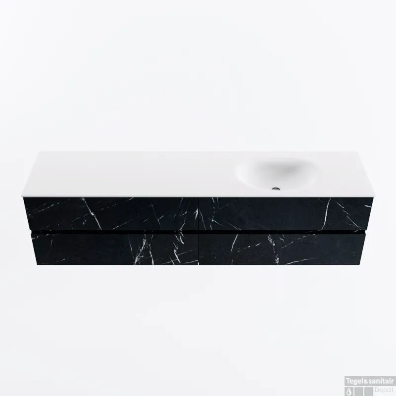 MONDIAZ VICA 190cm badmeubel onderkast Marquina 4 lades. Wastafel MOON rechts 1 kraangat, kleur Talc. Express Levering