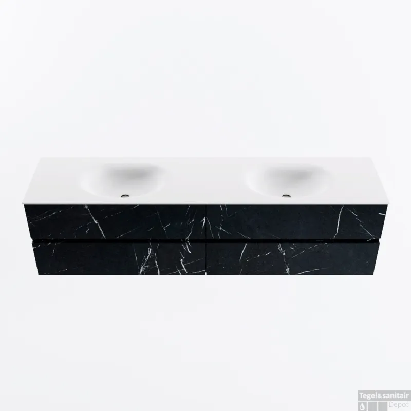 Shop Nu MONDIAZ VICA 190cm badmeubel onderkast Marquina 4 lades. Wastafel MOON dubbel 2 kraangaten, kleur Talc.