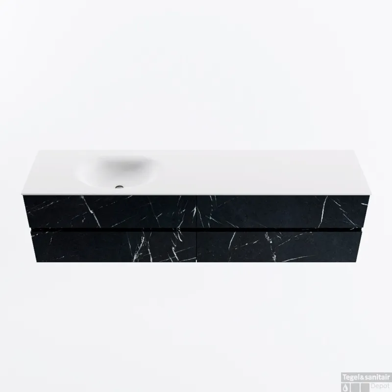 Aanbieding MONDIAZ VICA 190cm badmeubel onderkast Marquina 4 lades. Wastafel MOON links zonder kraangat, kleur Talc.