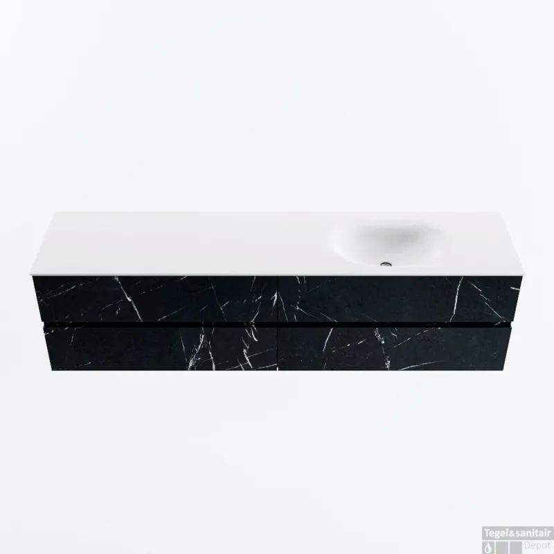 Actieprijs MONDIAZ VICA 190cm badmeubel onderkast Marquina 4 lades. Wastafel MOON rechts zonder kraangat, kleur Talc.