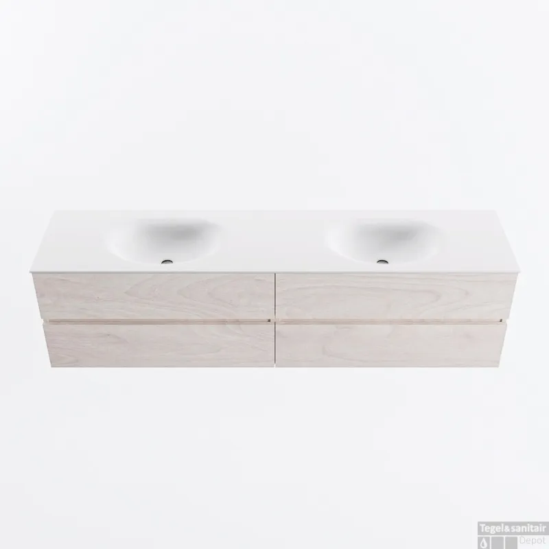 Shop Nu MONDIAZ VICA 190cm badmeubel onderkast Underlayment 4 lades. Wastafel MOON dubbel 2 kraangaten, kleur Talc.
