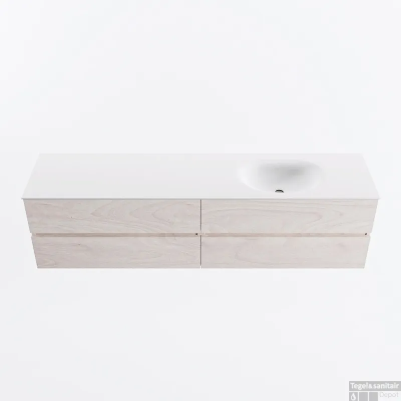 MONDIAZ VICA 190cm badmeubel onderkast Underlayment 4 lades. Wastafel MOON rechts zonder kraangat, kleur Talc. Aanbieding