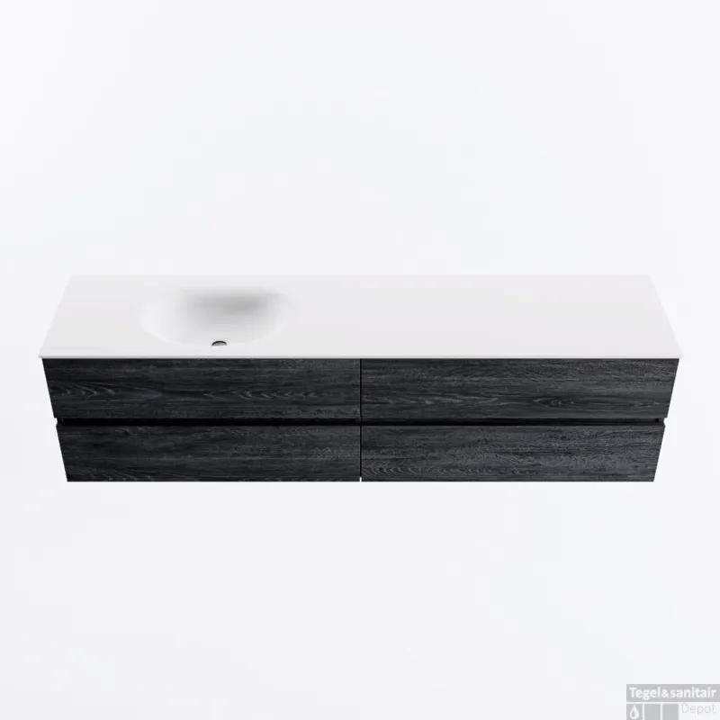 Populair MONDIAZ VICA 190cm badmeubel onderkast Antracite 4 lades. Wastafel MOON links 1 kraangat, kleur Talc.
