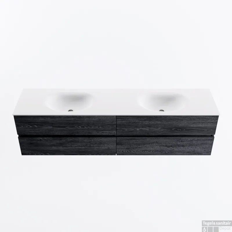 MONDIAZ VICA 190cm badmeubel onderkast Antracite 4 lades. Wastafel MOON dubbel 2 kraangaten, kleur Talc. Seizoensaanbieding