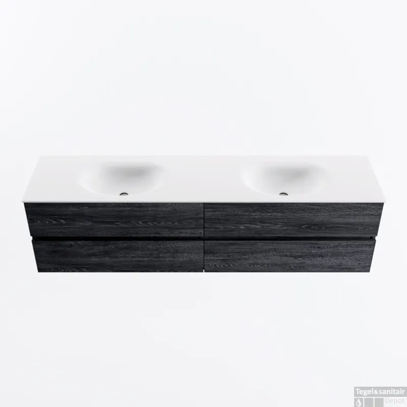 Must-Have MONDIAZ VICA 190cm badmeubel onderkast Antracite 4 lades. Wastafel MOON dubbel zonder kraangat, kleur Talc.