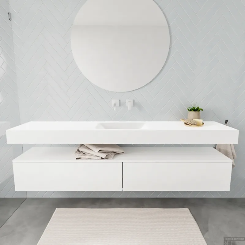 Gecertificeerd Badkamermeubel BWS Ibiza 200 cm Twee Soft-Close Lades Solid Surface Wastafel Mat Wit (acht varianten)