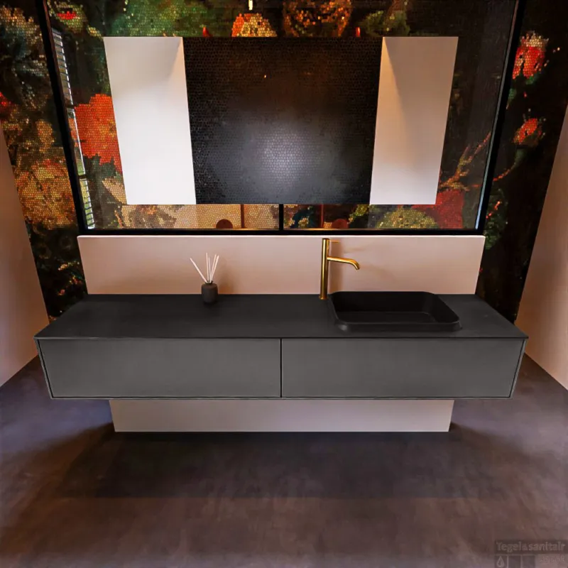 Superprijs Badkamermeubelset Mondiaz Erin 200 cm met 2 Lades met RIDGE Wastafel Rechts Urban met 1 kraangat Greeploos Mat Dark Grey