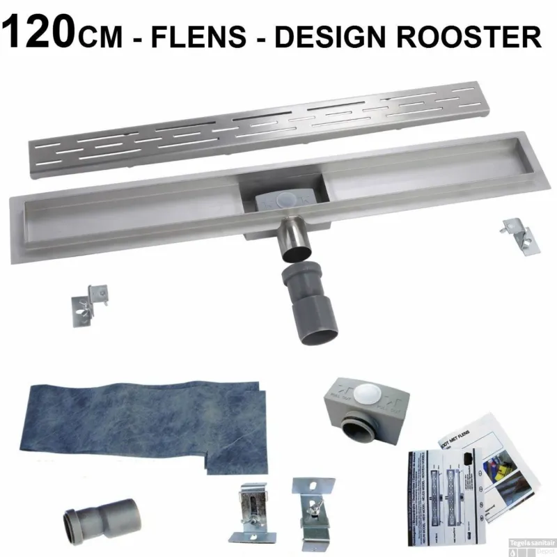 Betrouwbaar BWS RVS Douchegoot met Flens Inclusief Sifon en Haarfilter Standaard Rooster 120 cm