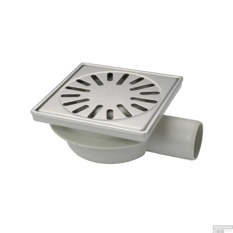 Doucheput Aquaberg ABS Vloerput RVS Rooster RVS Sierrand Zijuitlaat 50mm 150x150mm PPC Reukafsluiter Uitverkoop